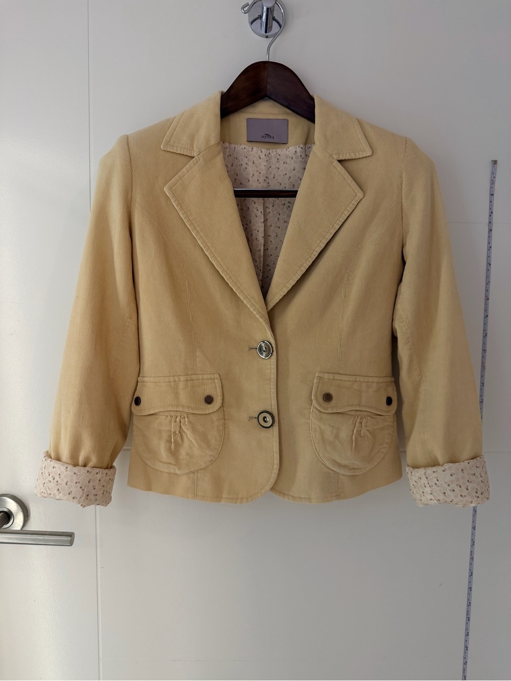 Aires Women’s Tailored Beige Blazer Jacket Floral Vintage Cotton Tweed